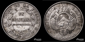 Bolivia, Potosi. 1 Boliviano. 1872. FE.