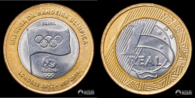 Brasil, Rio de Janeiro. 1 Real. 2016. Entrega de la bandera olimpica.