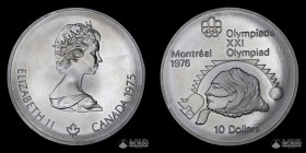 Canada, Ottawa. 10 Dolares. 1975 (Isabel II). Juegos Olimpicos de Montreal 1976 - Lanzamiento de Peso.