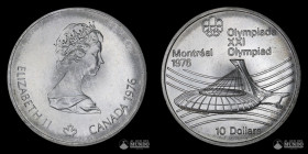 Canada, Ottawa. 10 Dolares. 1976 (Isabel II). Juegos Olimpicos de Montreal 1976 - Estadio Olimpico.