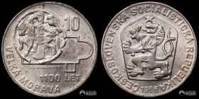 Checoslovaquia, Kremnica. 10 Coronas. 1966. 1100 años de la Gran Moravia.
