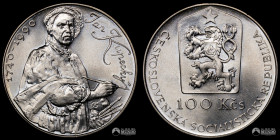 Checoslovaquia, Kremnica. 100 Coronas. 1990. 250 años de la muerte de Jan Kupecky.