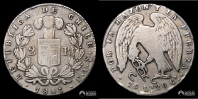 Chile, Santiago. 2 Reales "Rompecadenas". 1845. IJ.