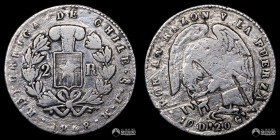 Chile, Santiago. 2 Reales "Rompecadenas". 1848. JM.