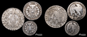 Chile, Santiago. Lote de tres: ½, 1 y 2 Reales "Rompecadenas". 1844-1845.