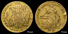 Chile, Santiago. 2 Escudos "Igualdad". 1844. IJ. Oro.