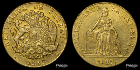Chile, Santiago. 8 Escudos "Igualdad". 1847. IJ. Oro.