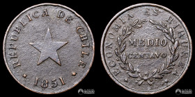 Chile, Santiago. ½ Centavo. 1851.