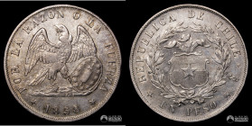 Chile, Santiago. 1 Peso "Montt". 1858; doble 1.