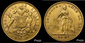 Chile, Santiago. 10 Pesos "Igualdad". 1859 (doble 1). Oro.