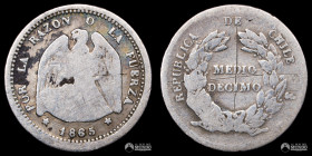 Chile, Santiago. ½ Decimo "Pechugon". 1865. Variante sin estrella.