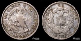 Chile, Santiago. 20 Centavos "Pechugon". 1866.