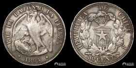 Chile, Santiago. 50 Centavos "Pechugon". 1865.