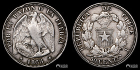 Chile, Santiago. 50 Centavos "Pechugon". 1865.