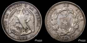 Chile, Santiago. 50 Centavos "Pechugon". 1866. NGC XF-45.