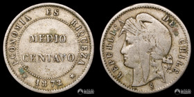 Chile, Santiago. ½ Centavo. 1872; dobles "1", "8" y "2".