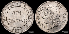 Chile, Santiago. 1 Centavo. 1871. Doble "7".