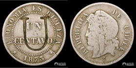 Chile, Santiago. 1 Centavo. 1873. Resello "U" a investigar.