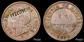 Chile, Santiago. 1 Centavo. 1880. Resello "Coquimbo".
