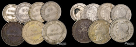 Chile, Santiago. Lote de siete monedas de cuproniquel a catalogar. 1871-1875.