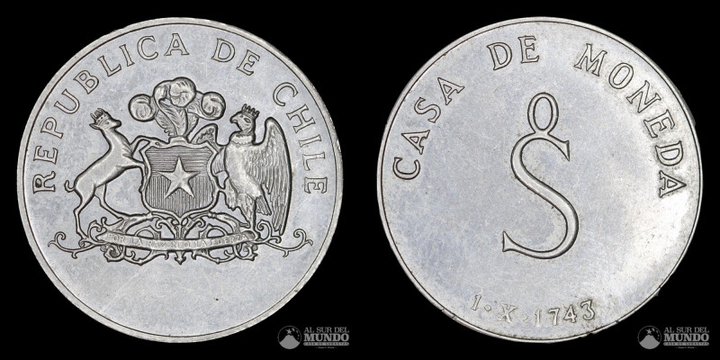 Chile. Casa de Moneda. Ensayo de acuñacion. Metal Blanco. 23,99 mm. 5,29 g. (VF)...