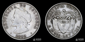 Colombia. 50 Centavos. 1892. 400 Años del Descubrimiento de America.