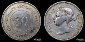 Colonias del Estrecho. 50 Centavos. 1887 (Victoria).