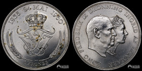 Dinamarca, Copenhague. 5 Coronas. 1960. Bodas de plata de Federico IX e Ingrid.