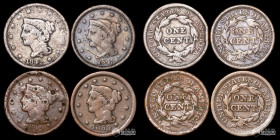 Estados Unidos, Filadelfia. Lote de cuatro: 1 Centavo "Braided Hair". 1842-1853.