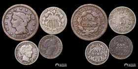 Estados Unidos. Lote de cuatro monedas a catalogar. 1846-1914.