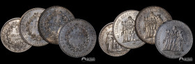 Francia, Paris. Lote de cuatro: 5 y 50 Francos. 1875-1977.