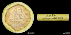 Grecia, Atenas. Rollo original de cincuenta monedas de 1 Dracma. 1980.