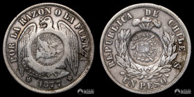 Guatemala, Nueva Guatemala. 1 Peso. 1894. Resello sobre moneda chilena de 1875.