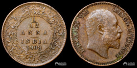 India (Raj britanico), Calcuta. 1/12 de Anna. 1908 (Jorge V).