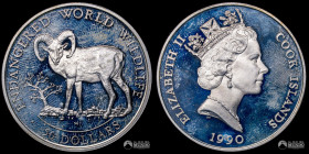 Islas Cook. 50 Dolares. 1990. Fauna amenazada -  Borrego cimarron.
