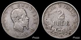 Italia, Napoles. 2 Liras. 1863 (Victor Manuel II). N BN.