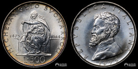 Italia, Roma. 500 Liras. 1975. 500° Aniversario del nacimiento de Miguel Angel.