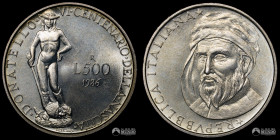 Italia, Roma. 500 Liras. 1986. 600° Aniversario del nacimiento de Donatello.