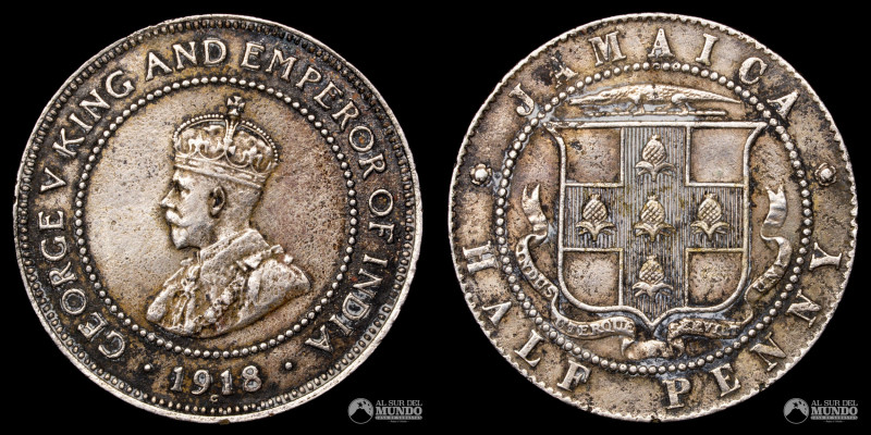 Jamaica. (George V 1910-1936) 1/2 (Half) Penny 1918. Material Cobre-niquel; 5.77...