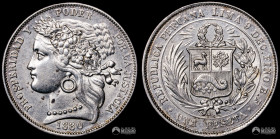Peru, Lima. 1 Peseta. 1880 (variante con punto).