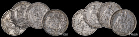 Peru, Lima. Lote de cuatro: ½ Sol. 1864-1865. YB.