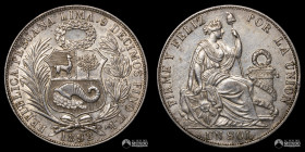 Peru, Lima. 1 Sol. 1875. TF.