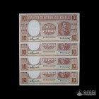 Chile, Banco Central. Lote de cuatro: 10 Pesos. 1958-1959. CORRELATIVOS.