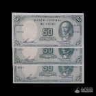 Chile, Banco Central. Lote de tres: 50 Pesos. 1958-1959.