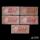 Chile, Banco Central. Lote de cinco billetes a catalogar: 100 Pesos.