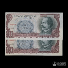 Chile, Banco Central. Lote de tres: 10 Escudos. 1967-1970.