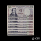 Chile, Banco Central. Lote de 8 billetes de 1.000 Escudos 1972–1975. P#146 UNC. Series correlativas Cano Molina.