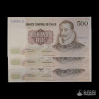 Chile, Banco Central. Lote de tres: 500 Pesos. 1988.