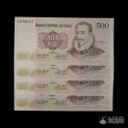 Chile, Banco Central. Lote de cuatro: 500 Pesos. 1990.