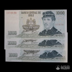 Chile, Banco Central. Lote de tres: 1.000 Pesos. 1992.